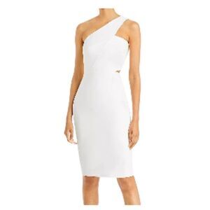 Aidan by Aidan Mattox One-Shoulder Midi Dress Cut-Out Ivory 6 NWT